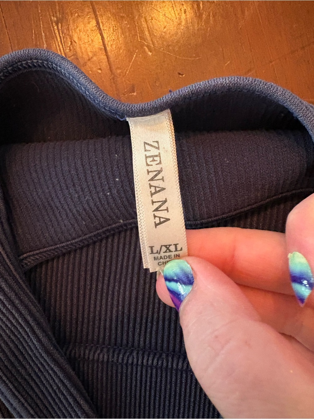 Ribbed Square Neck Crop Tank/Sports Bra - Blue - Picture 3 of 3